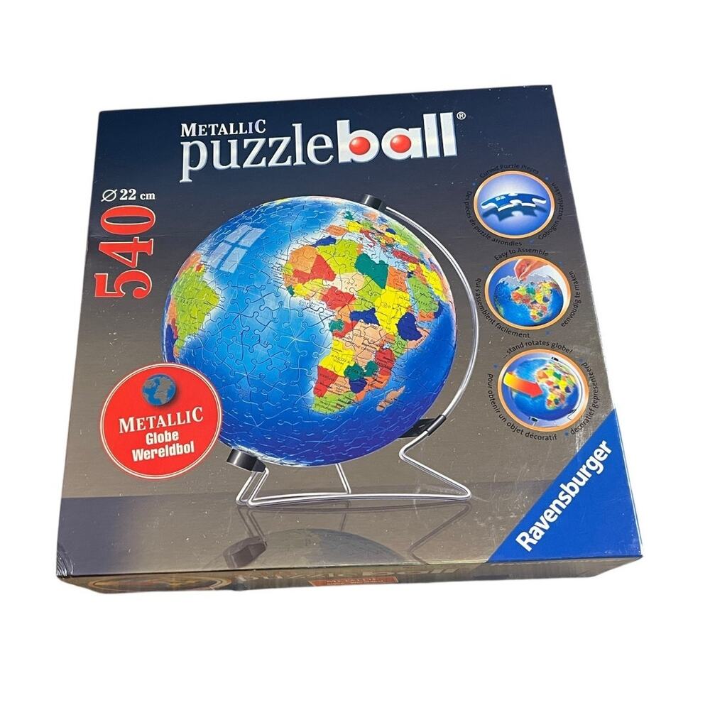Ravensburger Metallic Puzzleball 540 Piece 3D Globe Puzzle Rotating Stand 111930